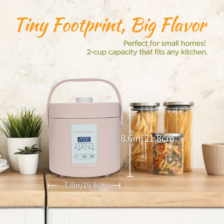 MOOSUM Multi Mini Rice Cooker 2-cups Uncooked (1.2L), Portable Small Japanese Travel Rice Cooker with Non-Stick Inner Pot, Slow Cooker, Easy Presets, 24 Hours Timer Delay & Keep Warm Function - Total Trends Fusion