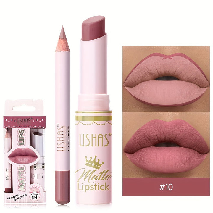 Ushas, 1Set, Long-Lasting Matte Nude Lipsticks With Lip Liner - Waterproof, 12 Shades, Makeup Essentials For Daily Wear, All Skin Types - Long-Lasting, Hydrating, And Nourishing Lip Care For Women - Total Trends Fusion