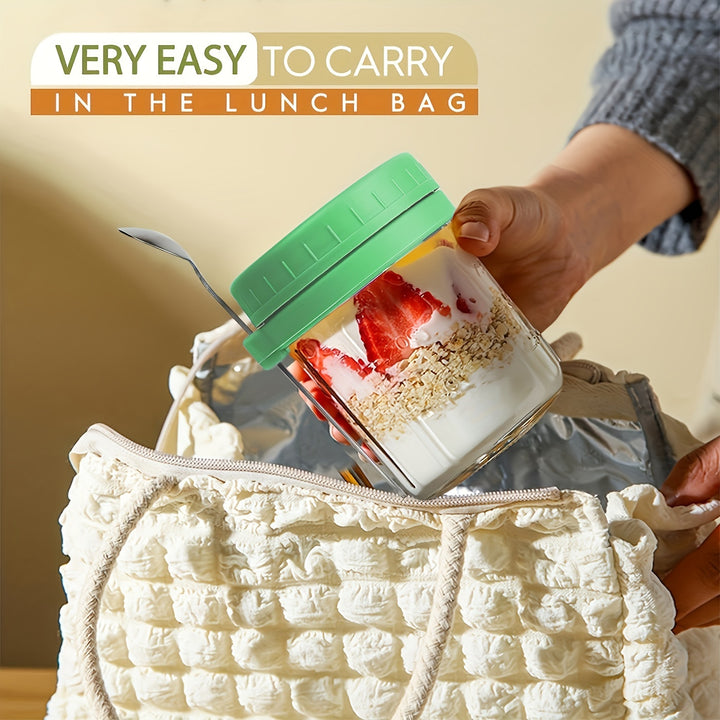 Overnight Oats Containers with Lid and Spoon, 16 oz & 10 oz Glass Mason Overnight Oats Jars, 3 Large & 3 Small Family Sharing, Airtight Jars for Salad, Cereal, Fruit (6 Pack) - Total Trends Fusion