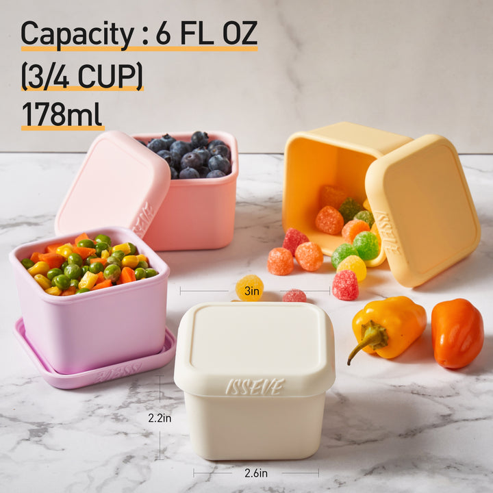 6oz Silicone Snack Containers For Kids Toddlers, Reusable Small Containers With Lids, Leak Proof Silicone Food Storage Containers, Stackable Toddler Lunch Box For Daycare, School, Travel - Total Trends Fusion