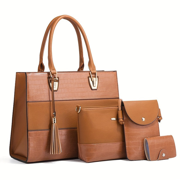 4 Pack Women Fashion Shoulder Handbags Wallet Tote Bag Top Handle Satchel Hobo With Zipper Closure Set - Total Trends Fusion