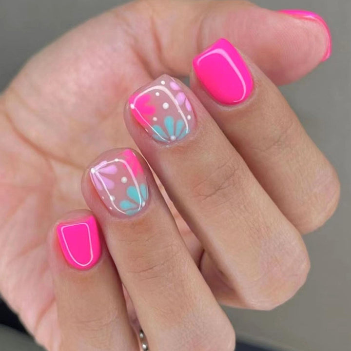 French Tip Press on Nails Short Square Fake Nails with Leopard Print French Bow Designs Nude Glue on Nails Press Ons Glossy False Nails Reusable Cute Stick on Nails for Women 24 Pcs