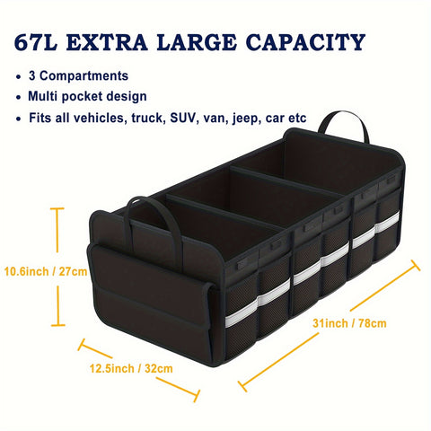Trunk Organizer For SUV, Large Trunk Organizer For Car, Collapsible Multi-Compartment Car Trunk Organizer, Sturdy Cargo Trunk Storage Organizer, Non Slip Bottom - Total Trends Fusion