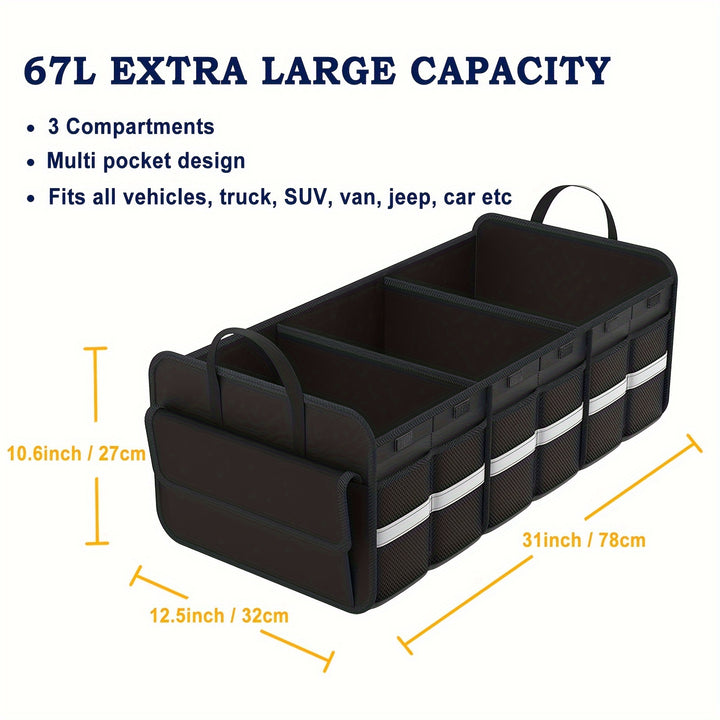 Trunk Organizer For SUV, Large Trunk Organizer For Car, Collapsible Multi-Compartment Car Trunk Organizer, Sturdy Cargo Trunk Storage Organizer, Non Slip Bottom - Total Trends Fusion