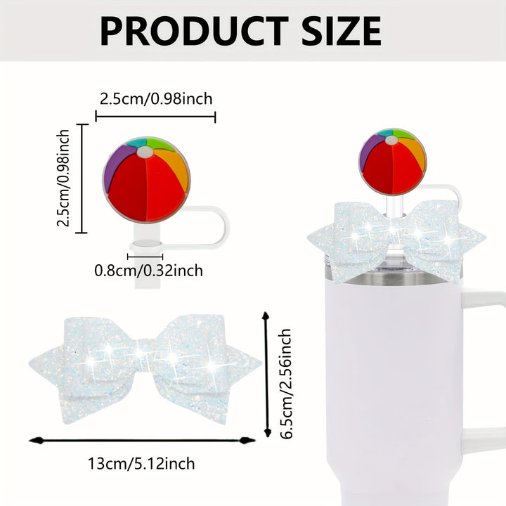 4PCS Modern Cup Accessories Set - Straw Cover Caps & Glitter Bow Charms Hanging Ornaments for 30 & 40 Oz Stanley Cups, Plastic Straw Toppers, General Fit, No Electricity Needed, Featherless - Total Trends Fusion