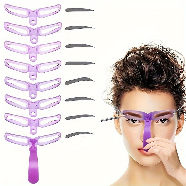 8pc Eyebrow Stencil Kit with Handle – Precision Eyebrow Shaping and Grooming Tool – Easy-to-Use, Reusable Brow Templates for Perfect Eyebrow Contouring – Suitable for Home and Professional Use - Total Trends Fusion