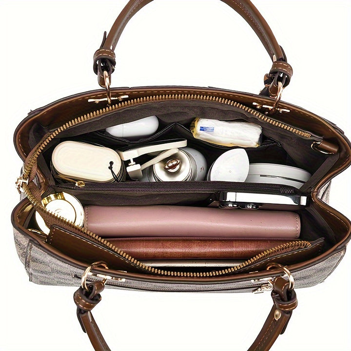 New versatile color blocking high-capacity checkered printed handbag - Total Trends Fusion