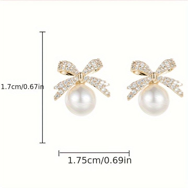Chic Vintage-Inspired Bow & Faux Pearl Stud Earrings with Sparkling Rhinestones - Perfect for Parties & Festivals - Total Trends Fusion