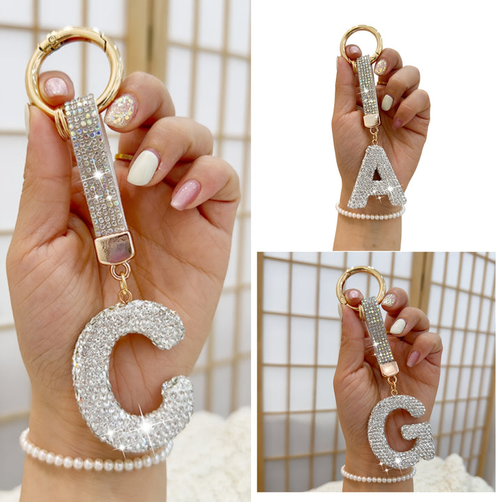 Sparkling Rhinestone Alphabet Keychain - Lucky Crystal Pendant, Shiny Alloy Charm For Bags & Backpacks - Perfect Gift For Birthdays & Special Occasions - Total Trends Fusion