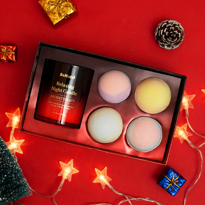 4/Set Bath Soak Bath Salt Pinball And Aromatherapy Candle, Dry Skin Moisturizing Exfoliator, Soak Bath Salt Ball, Bubble Ball Perfect For Lather And Bath, Have Better Sleep, Ideal Gift Choice
