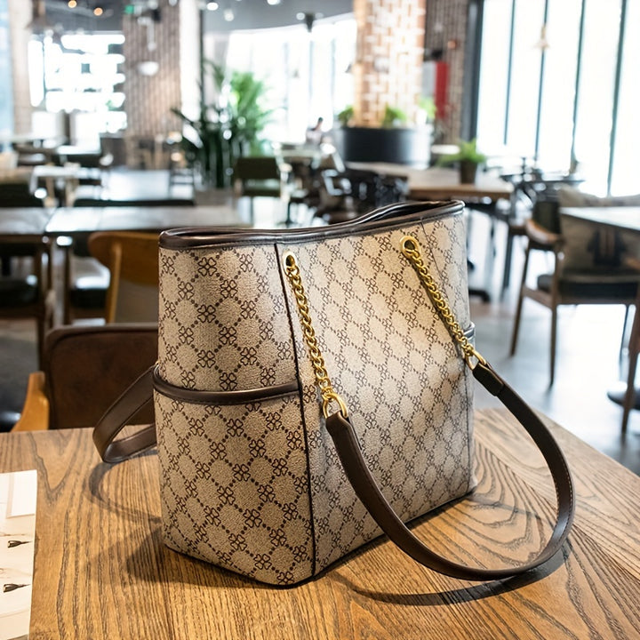 Retro Printed Tote Bag, Large Capacity Shoulder Bag, Fashionable Portable Women's Bag - Total Trends Fusion