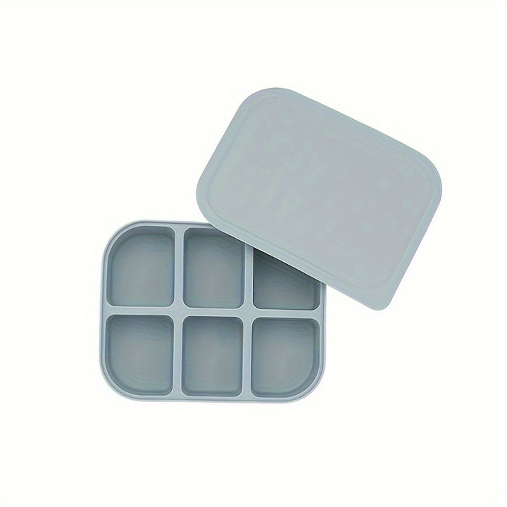 6-Compartment Silicone Food Storage Container With Lid - Bpa Free, Dishwasher Safe, Perfect For Fruits & Vegetables, Ice Cube Tray Included - Total Trends Fusion