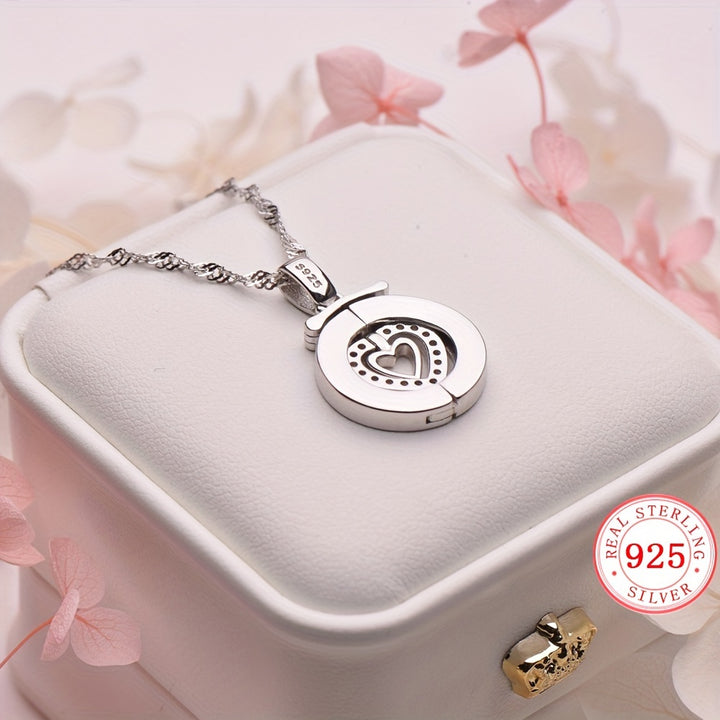 2pc Elegant 925 Sterling Silver Pendant Necklace Inlaid Shiny Adjustable Neck Chain Jewelry Decoration With Gift Box Valentine's Day Gift - Total Trends Fusion