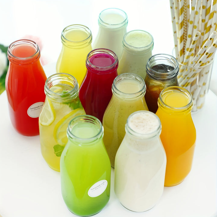 30pcs 12oz Glass Milk Bottle with Lid, 30 Milk Jars, 30 Metal Lids, and 32 Waterproof Stickers for Versatile Use, Small Reusable Vintage Glass Milk Jars Drinking Juice Bottles with 60 Lids and Waterproof Labels - Total Trends Fusion