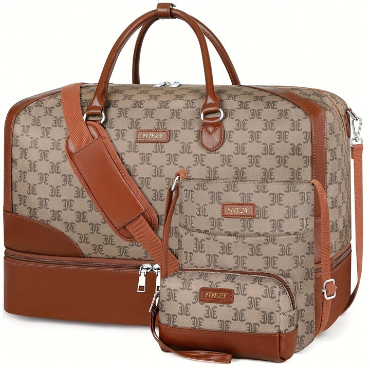 3PCS Weekender Bag for Men And Women, Travel Duffel Bag Carry On Overnight Bag with Shoe Compartment Large Nylon Travel Weekend Tote Bag - Total Trends Fusion