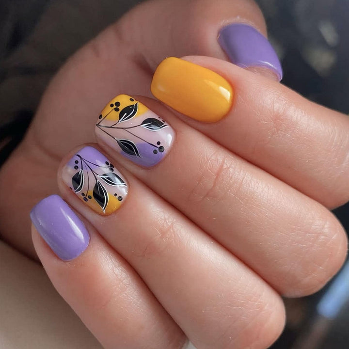 French Tip Press on Nails Short Square Fake Nails with Leopard Print French Bow Designs Nude Glue on Nails Press Ons Glossy False Nails Reusable Cute Stick on Nails for Women 24 Pcs