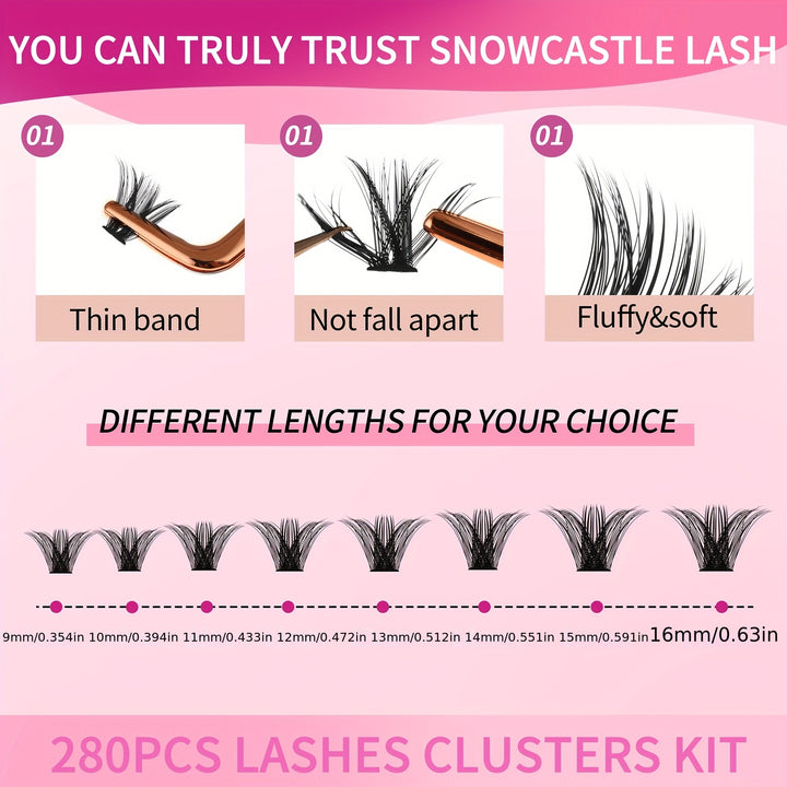 DIY Lash Extension Kit 280 PCS Individual Eyelash Extension Kit 0.07D 9-16MIX 40D Cluster Lashes Kit Lash Glue Remover and Applicators for Eyelash - Total Trends Fusion