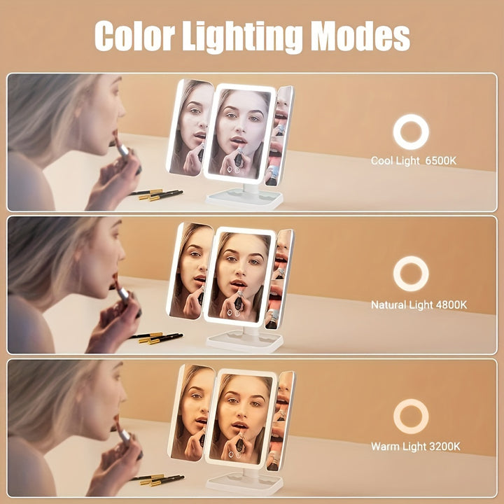 Makeup Mirror with 78 LED Lights, Two Power Supply Modes, Adjustable Touch Screen and 1x/2x/3x Magnification Tri-Fold Vanity Mirror, Gift for Women-pink - Total Trends Fusion