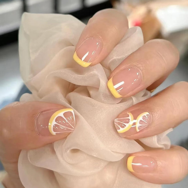 24Pcs Long Fake Nails Almond Press on Nail French Tip Glue on Nails Rainbow Ice Cream Design Acrylic Nails Almond Nails for Women and Girls