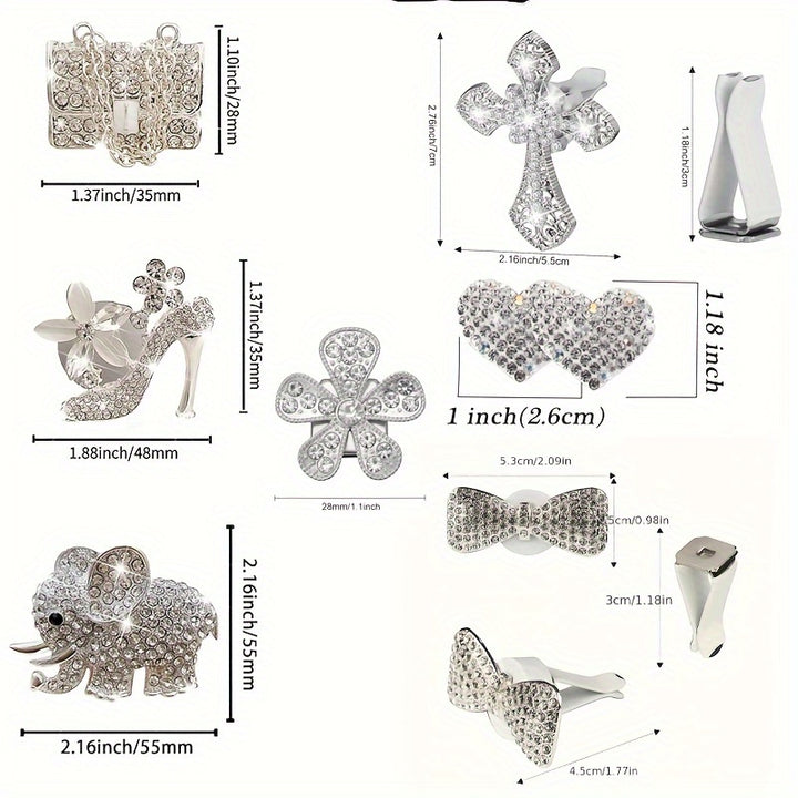 18-Pack Elephant Heart Air Vent Clips – Bling Car Air Fresheners with Crystal Rhinestones for Cute Auto Interior Decor - Total Trends Fusion