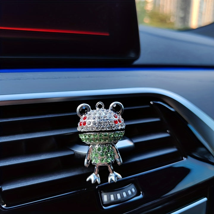 1pc Rhinestone Frog Design Car Air Outlet Aromatherapy Diffuser Clip, Shiny Cartoon Frog Shape Car Perfume Clip, Car Air Outlet Decoration Accessories - Total Trends Fusion