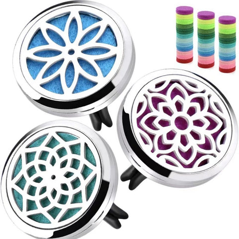 Car Diffuser Vent Clip - 30mm Aromatherapy Essential Oil Car Diffuser Vent Clips with 36 Refill Pads (3 Lotus Vent Clips, Metal) - Total Trends Fusion