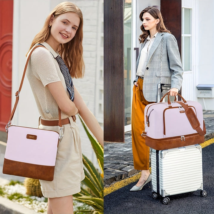3pcs Travel Weekender Bag for Women, Overnight Bag with Shoe Compartment, Oversized Travel Duffel Bag Carry On Tote with Trolley Sleeve 21" for Weekend Travel Business Trip - Total Trends Fusion