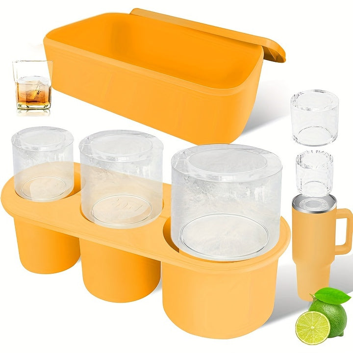 Ice Cube Tray for Stanley Cup: 30-40 Oz Tumbler Ice Mold Silicone - Hollow Cylinder Ice Maker Freezer with Lid and Bin for Water Bottle Whiskey Cocktail Coffee Juice - Total Trends Fusion