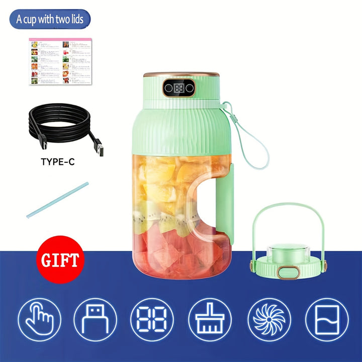 Portable Juicer Blender Cup 40.5oz/1200ml, One Cup And Two Lids (drink Lid And Juicer Lid), Super Large Capacity, Free Silicone Straw And TYPE-C Charging Cable - Total Trends Fusion