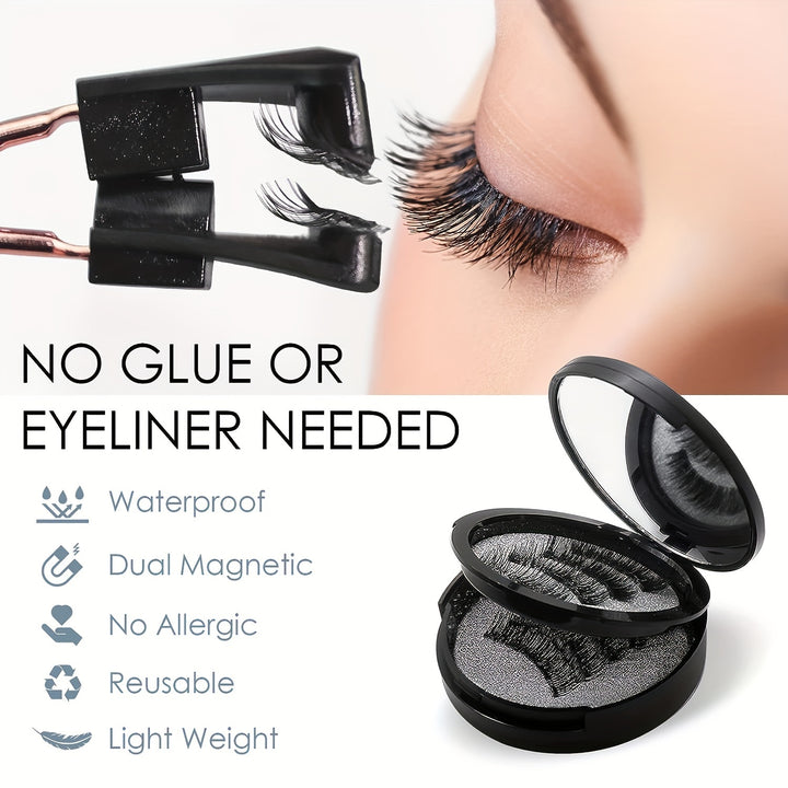 Magnetic Eyelashes Without Eyeliner - Reusable Dual Magnetic Eyelashes, 8 Pairs, Natural Looking, Glue-Free 3D False Eyelash Kit With Applicator, Reusable And Waterproof, Glue-Free, Easy To Wear - Total Trends Fusion