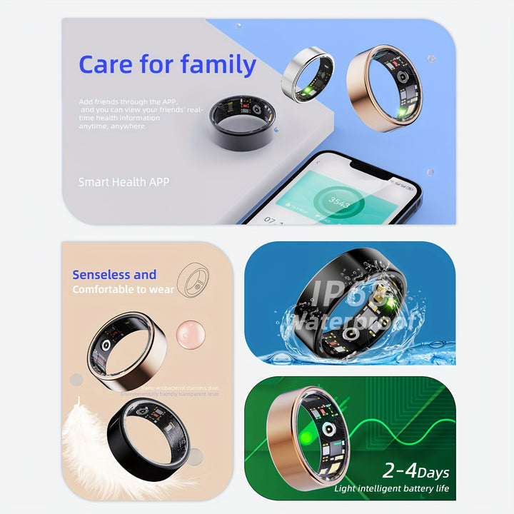 Smart Ring Fitness Tracker, Steps, Distance, Calories, Sleep Tracking, Exercise Monitoring, Compatible with iPhone Android, IP68 Waterproof, Smart Jewelry, Accessories, Gift for Women Men - Total Trends Fusion
