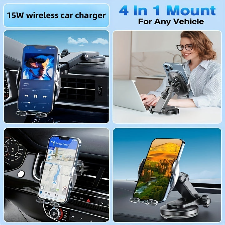 YITUMU Wireless Car Charger, 15W Fast Charging Automatic Clamping Dashboard Air Outlet Car Phone Holder, Suitable for iPhone 14 13 12 11 Pro Max Xs, Suitable for Samsung Galaxy S21 S20, S10+ S9+ Note 9, etc... - Total Trends Fusion