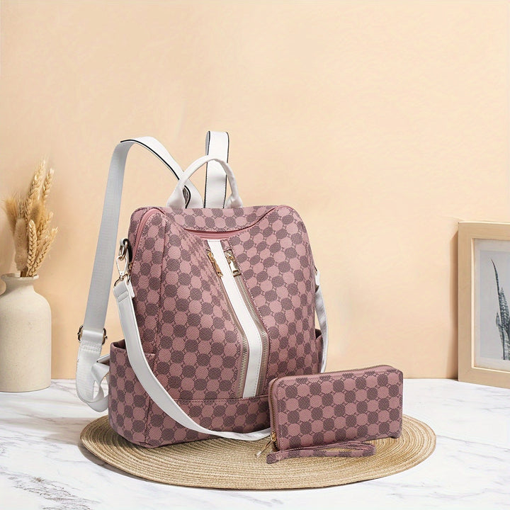 2-piece Wallet And Backpack Set, Printed Large-capacity Portable Backpack For Daily Commuting And Travel - Total Trends Fusion