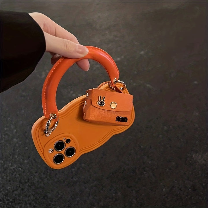 Portable Orange Phone Case With Rabbit Earphone Bag For IPhone 11 12 13 14 Pro Max - Total Trends Fusion