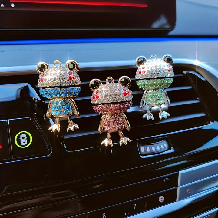 1pc Rhinestone Frog Design Car Air Outlet Aromatherapy Diffuser Clip, Shiny Cartoon Frog Shape Car Perfume Clip, Car Air Outlet Decoration Accessories - Total Trends Fusion