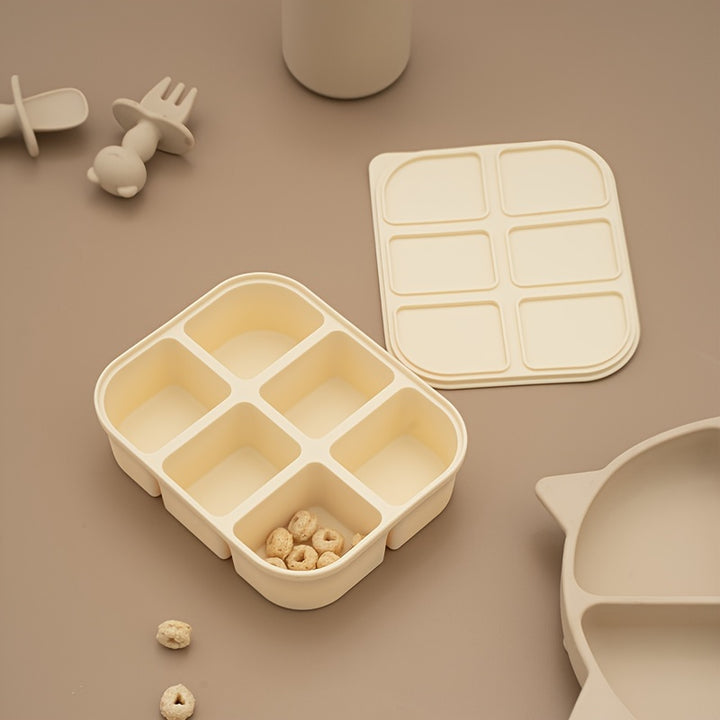 6-Compartment Silicone Food Storage Container With Lid - Bpa Free, Dishwasher Safe, Perfect For Fruits & Vegetables, Ice Cube Tray Included - Total Trends Fusion
