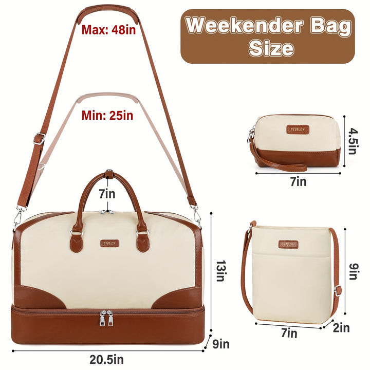 3PCS Weekender Bag for Men And Women, Travel Duffel Bag Carry On Overnight Bag with Shoe Compartment Large Nylon Travel Weekend Tote Bag - Total Trends Fusion