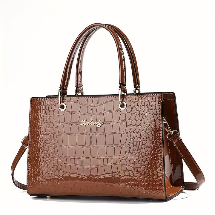 Chic Crocodile-Pattern Shoulder Bag for Women: Elegant, Versatile with Secure Zipper, Polyester-Lined Messenger Bag for Every Occasion - Total Trends Fusion