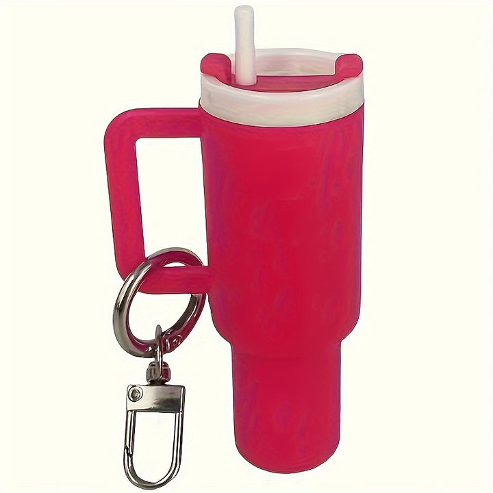 Chic Cartoon-Themed Mini Cup Keychain - Pvc, Climbing Clip Design For Women & Men - Perfect For Stanley Cups, School Bags & Anniversary Gifts - Total Trends Fusion