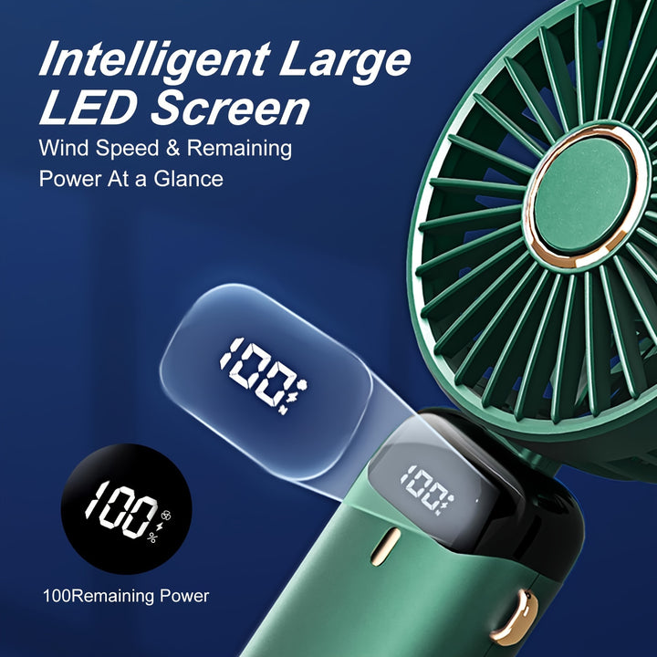 Portable Mini Handheld Fan - 5000mAh USB Rechargeable, Touch Control, 5-Speed Foldable Fan, LED Display, For Home, Office, Outdoor Hand Held/Desk/Neck Fan 3 In 1 Mini Fan With Base