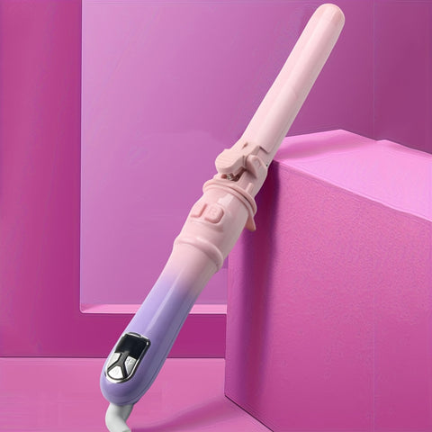 Sleek 1-Inch Rotating Curling Iron with Dual Voltage - Anti-Scald Ceramic Hair Styler, Multiple Temperature Settings, Auto Shut-Off, Ideal for Travel & Home Use, Black & Pink