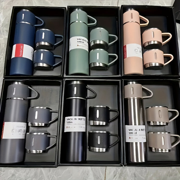 500ml Stainless Steel Insulated Water Cup Set - Premium, Leakproof & Portable Tumbler with 2 Lids for Travel, Outdoor Adventures & Driving - Keeps Drinks Hot or Cold - Total Trends Fusion