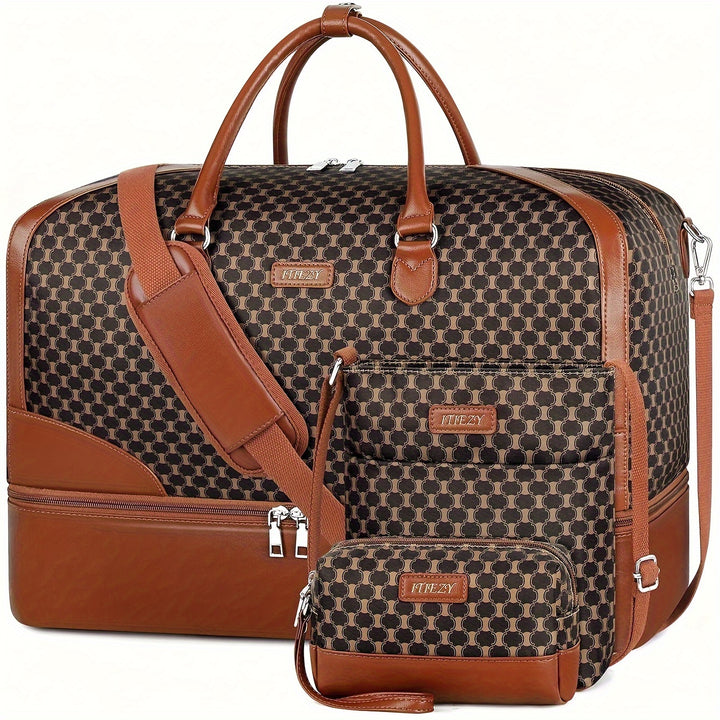 3PCS Weekender Bag for Men And Women, Travel Duffel Bag Carry On Overnight Bag with Shoe Compartment Large Nylon Travel Weekend Tote Bag - Total Trends Fusion