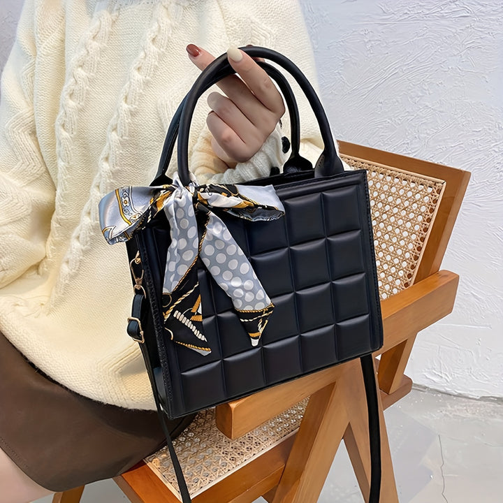 Womens Plaid Vintage Shoulder Bags Soft Embossed Design Crossbody Bags With Chic Scarf Pendant Commuter Office Bags - Total Trends Fusion