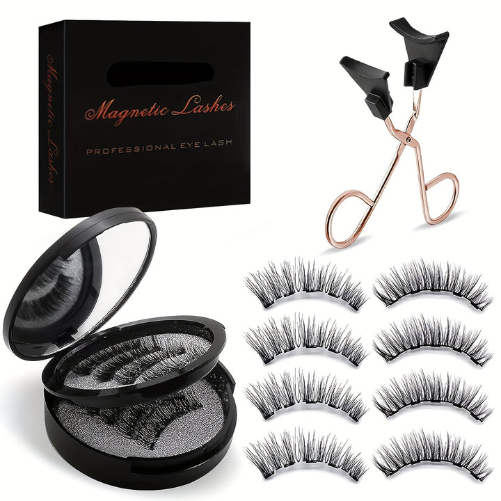 Magnetic Eyelashes Without Eyeliner - Reusable Dual Magnetic Eyelashes, 8 Pairs, Natural Looking, Glue-Free 3D False Eyelash Kit With Applicator, Reusable And Waterproof, Glue-Free, Easy To Wear - Total Trends Fusion