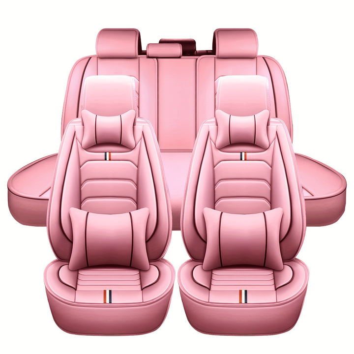 Pink 5 Seat Car Seat Covers Full Set Seat Cushion Covers Faux Leather Waterproof For Car Sedan SUV Truck Vans Front & Rear Row Seat 360° Full Protector - Total Trends Fusion