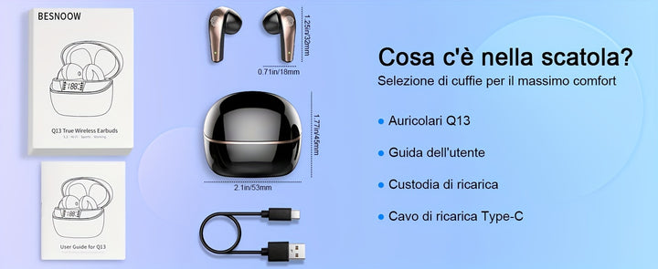 40H Wireless Earbuds with ENC Noise-Cancelling Mic – HiFi Stereo Sound, Touch Control, LED Display, Wireless 5.3 Headphones