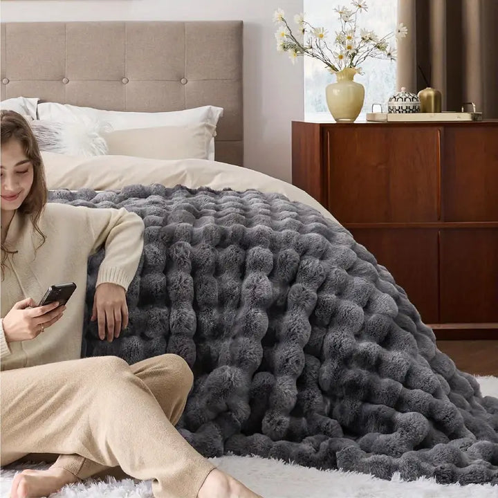 Luxurious Faux Rabbit Fur Throw Blanket - Ultra-Soft, Plush & Reversible for Sofa, Bed, Office & Travel - Cozy Christmas Gift in Sleek Solid Color