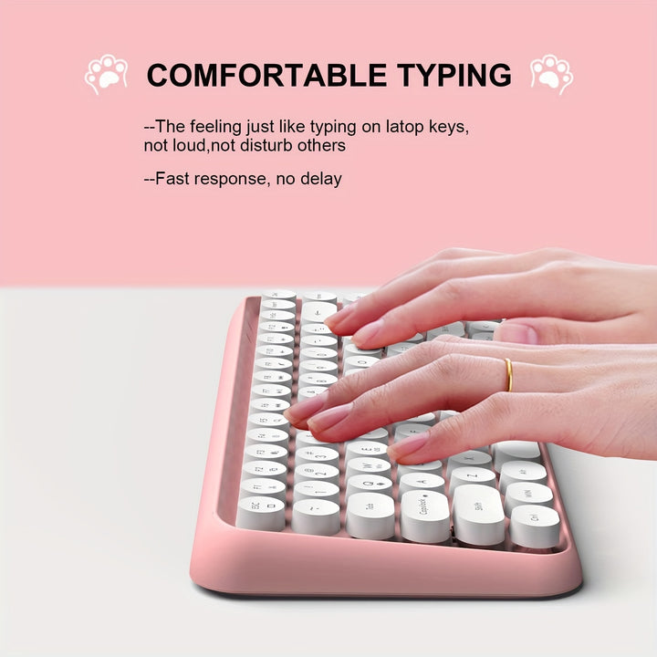 ZIYOU LANG Wireless BT Keyboard, Mini Portable 84-Key Typewriter Retro Round Keycaps Keyboard, Compatible With Android, Windows, PC, Tablet-Dark, Perfer For Home And Office Keyboards(Pink) - Total Trends Fusion