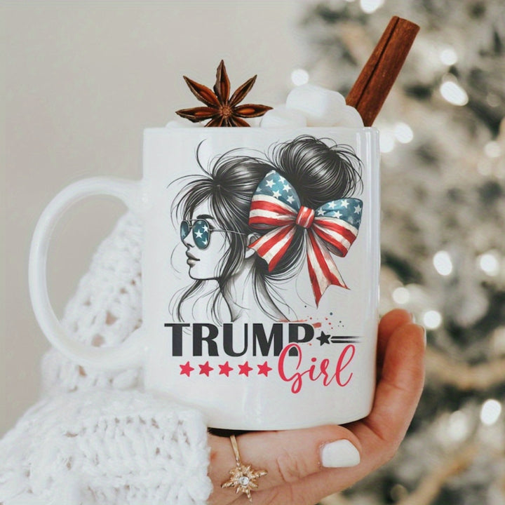 Trump Girl 11oz Ceramic Coffee Mug - Double-Sided Funny Trump-Themed Design, Microwave & Dishwasher Safe, Perfect for Hot or Cold Beverages, Ideal Gift for Friends & Family Gatherings, White